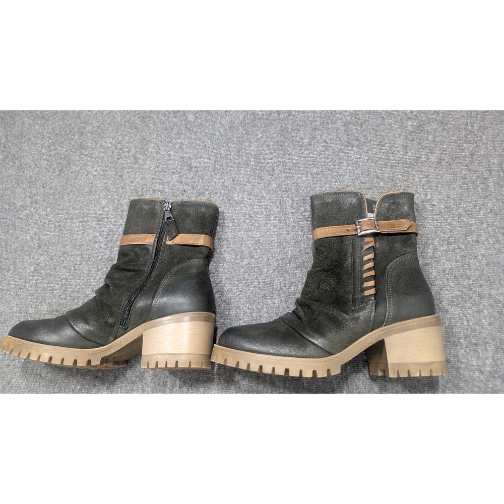 Miz Mooz Boots Womens 39 Green  Leather Ankle Boots Cut Out Ankle Whipstitch‎